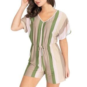 New In Package egs by éloges Olive Stripe Drawstring Romper Size XL